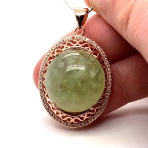 Prehnite 48.15ct Rose Gold Finish Solid 925 Sterling Silver Pendant